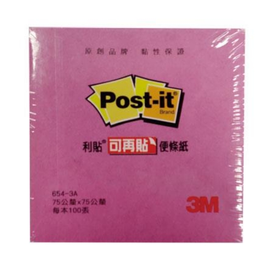 3M Post-it利貼可再貼便條紙/654-3A/3x3"/75x75mm/粉 圖片