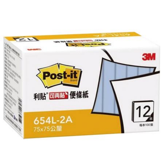 3M Post-it利貼可再貼便條紙環保經濟包/654L-2A/3x3"/ 圖片