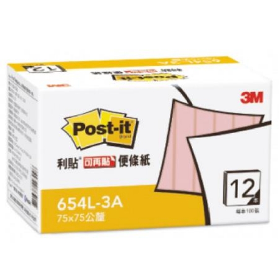 3M Post-it利貼可再貼便條紙環保經濟包/654L-3A/3x3"/ 圖片