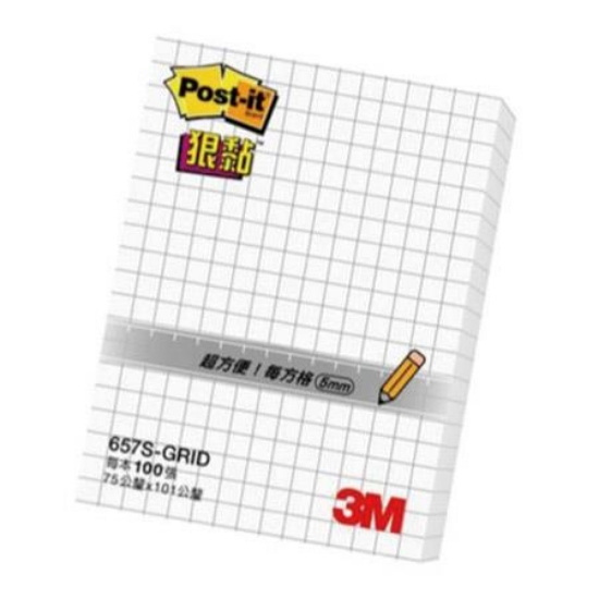 3M Post-it利貼狠黏方格便條紙/657S-GRID/75x101mm/白 圖片