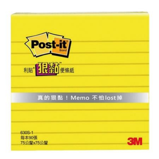 3M Post-it利貼狠黏橫格便條紙/630S-1/76.2x76.2mm/黃 圖片