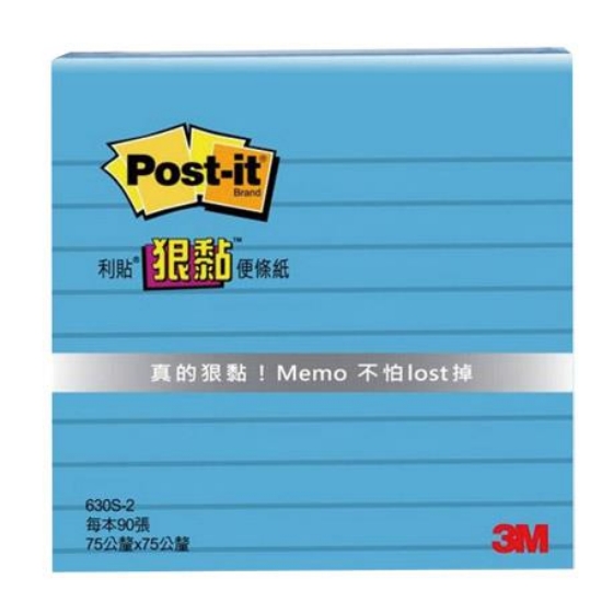 3M Post-it利貼狠黏橫格便條紙/630S-2/76.2x76.2mm/藍 圖片