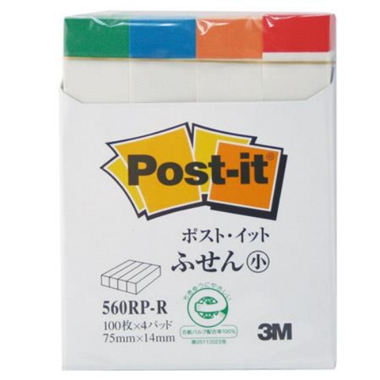 3M Post-it利貼可再貼標籤紙/560RP-R/75x14mm/100張x4 圖片