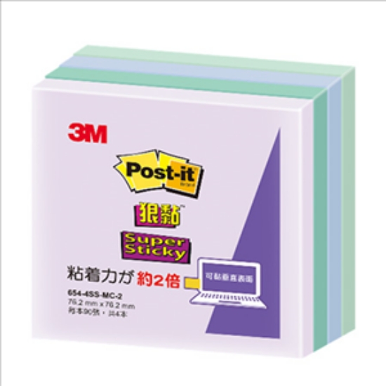 3M Post-it利貼狠黏便條紙紙磚/654-4SS-MC-2/混色/90 圖片