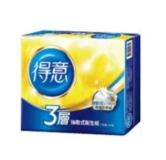 得意3層連續抽取式花紋衛生紙 圖片
