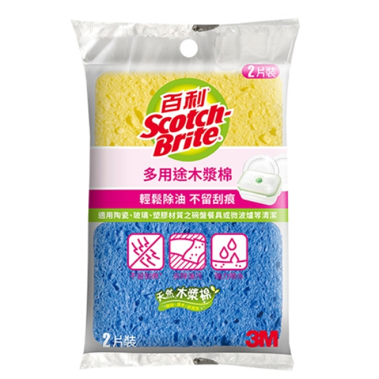3M百利多用途天然木漿棉(黃+藍)/2片/400T-2M 圖片